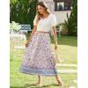 imageZeagoo Womens Midi Summer 2025 Boho Elastic High Waist ALine Flowy Swing Asymmetric Tiered Skirt Dress with PocketsPurple Floral