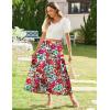 imageZeagoo Womens Midi Summer 2025 Boho Elastic High Waist ALine Flowy Swing Asymmetric Tiered Skirt Dress with PocketsRed Floral 1