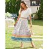 imageZeagoo Womens Midi Summer 2025 Boho Elastic High Waist ALine Flowy Swing Asymmetric Tiered Skirt Dress with PocketsWhite Blue Floral