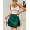 imageZeagoo Womens Summer Mini Skirts 2025 Elastic High Waisted Satin Silk ALine Zipper Split Slit Party SkirtGreen