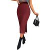 imageZeagoo Womens Knit Midi Skirts Casual Pencil Skirt High Waisted Long Skirt with Slit Elegant Work Office SkirtsWine Red