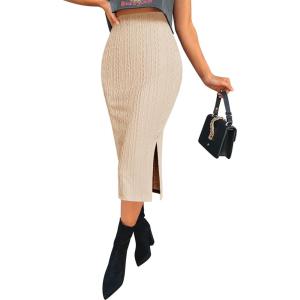 imageZeagoo Womens Knit Midi Skirts Casual Pencil Skirt High Waisted Long Skirt with Slit Elegant Work Office SkirtsChampagne
