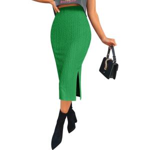 imageZeagoo Womens Knit Midi Skirts Casual Pencil Skirt High Waisted Long Skirt with Slit Elegant Work Office SkirtsLight Green