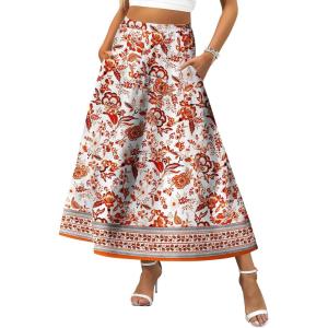 imageZeagoo Womens Midi Summer 2025 Boho Elastic High Waist ALine Flowy Swing Asymmetric Tiered Skirt Dress with Pockets01red Floral 2
