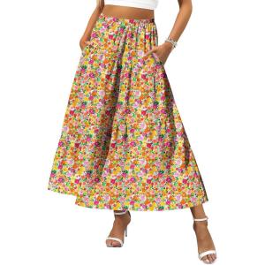 imageZeagoo Womens Midi Summer 2025 Boho Elastic High Waist ALine Flowy Swing Asymmetric Tiered Skirt Dress with PocketsColor Pattern 1