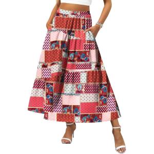 imageZeagoo Womens Midi Summer 2025 Boho Elastic High Waist ALine Flowy Swing Asymmetric Tiered Skirt Dress with PocketsColor Pattern 2