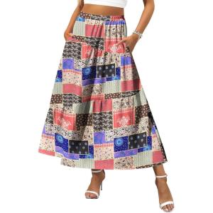 imageZeagoo Womens Midi Summer 2025 Boho Elastic High Waist ALine Flowy Swing Asymmetric Tiered Skirt Dress with PocketsColor Pattern 4