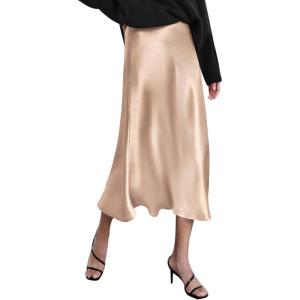 imageZeagoo Womens Satin Skirt Thin High Waist Midi Skirt Flowy Silk Casual Skirts Mermaid HemCracker Khaki