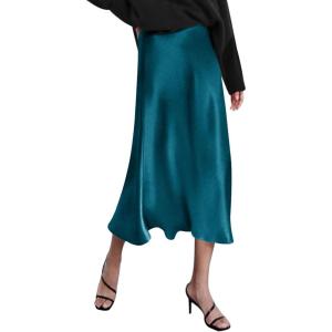 imageZeagoo Womens Satin Skirt Thin High Waist Midi Skirt Flowy Silk Casual Skirts Mermaid HemDark Blue