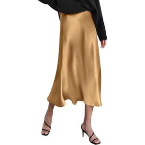 imageZeagoo Womens Satin Skirt Thin High Waist Midi Skirt Flowy Silk Casual Skirts Mermaid HemKhaki