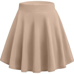 imageZeagoo Womens Skirt Basic Mini Skater Skirt 2025 Fall Skirts Stretchable High Waist ALine Dance SkirtsBeige