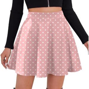 imageZeagoo Womens Skirt Basic Mini Skater Skirt 2025 Fall Skirts Stretchable High Waist ALine Dance SkirtsPink White Dot