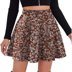 imageZeagoo Womens Skirt Basic Mini Skater Skirt 2025 Fall Skirts Stretchable High Waist ALine Dance SkirtsRed Floral