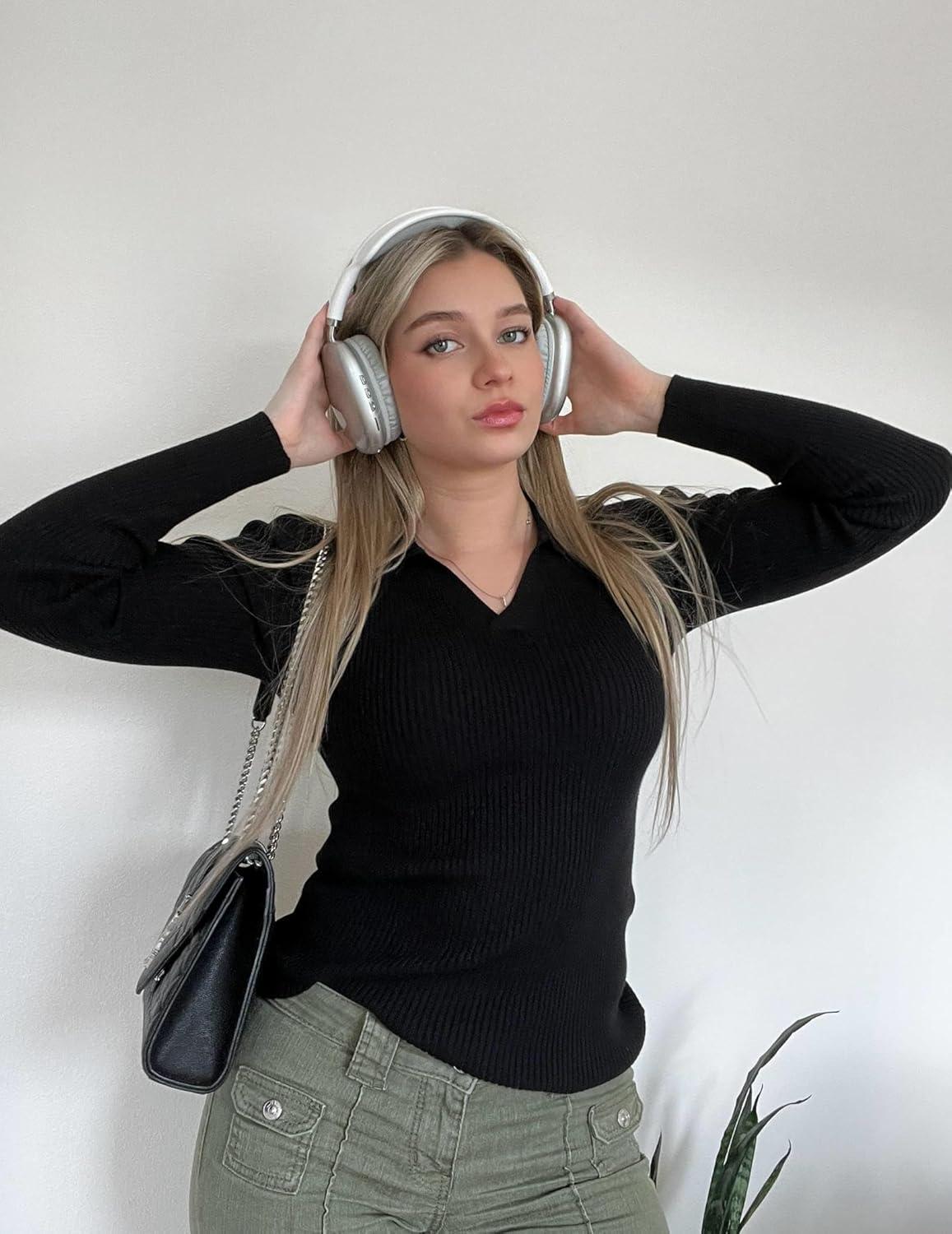 imageZeagoo Womens 2025 Sweater Tops Long Sleeve V Neck Ribbed Knit Slim Fitted Casual Work Basic Shirts SXXLBlack