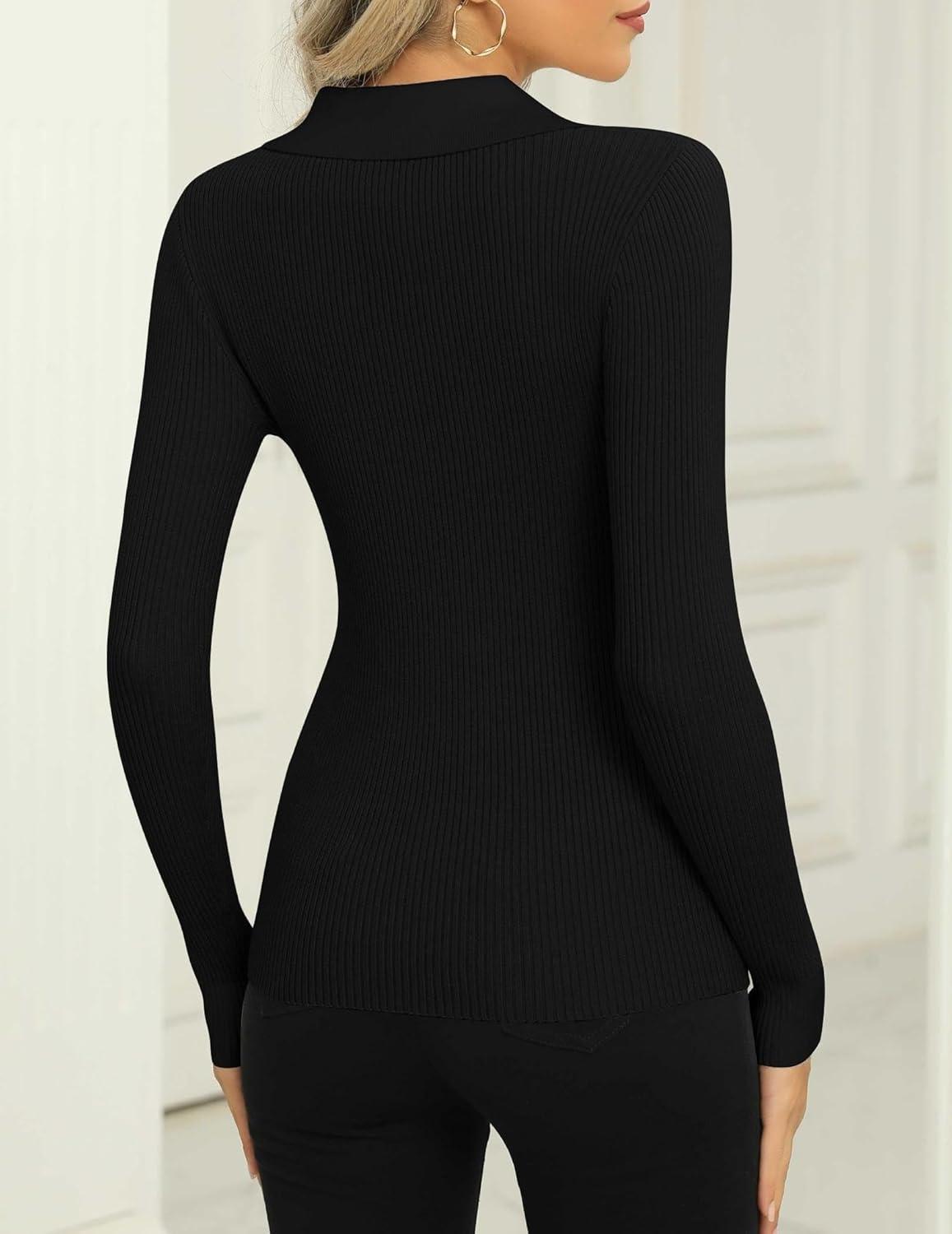 imageZeagoo Womens 2025 Sweater Tops Long Sleeve V Neck Ribbed Knit Slim Fitted Casual Work Basic Shirts SXXLBlack