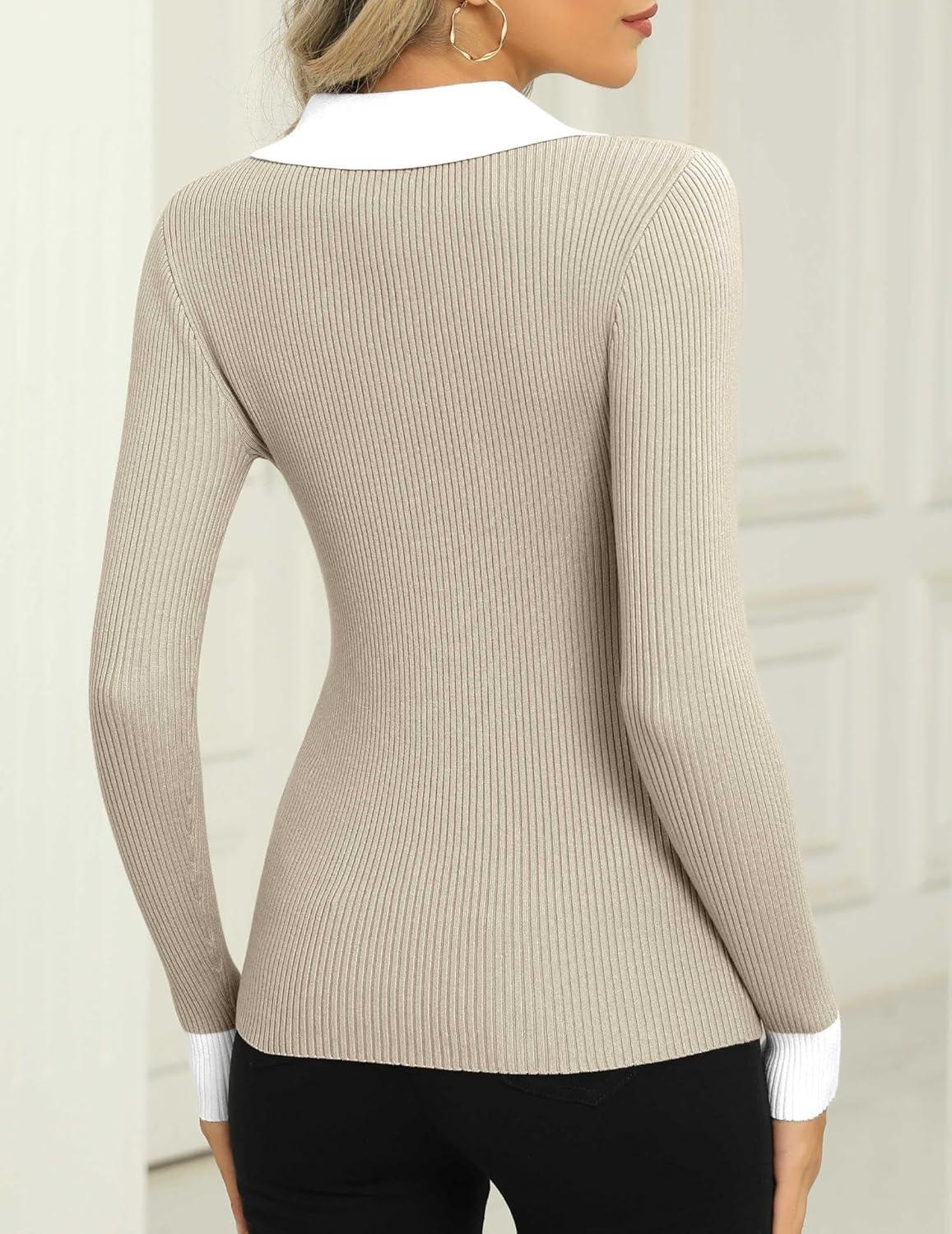 imageZeagoo Womens 2025 Sweater Tops Long Sleeve V Neck Ribbed Knit Slim Fitted Casual Work Basic Shirts SXXLPat3