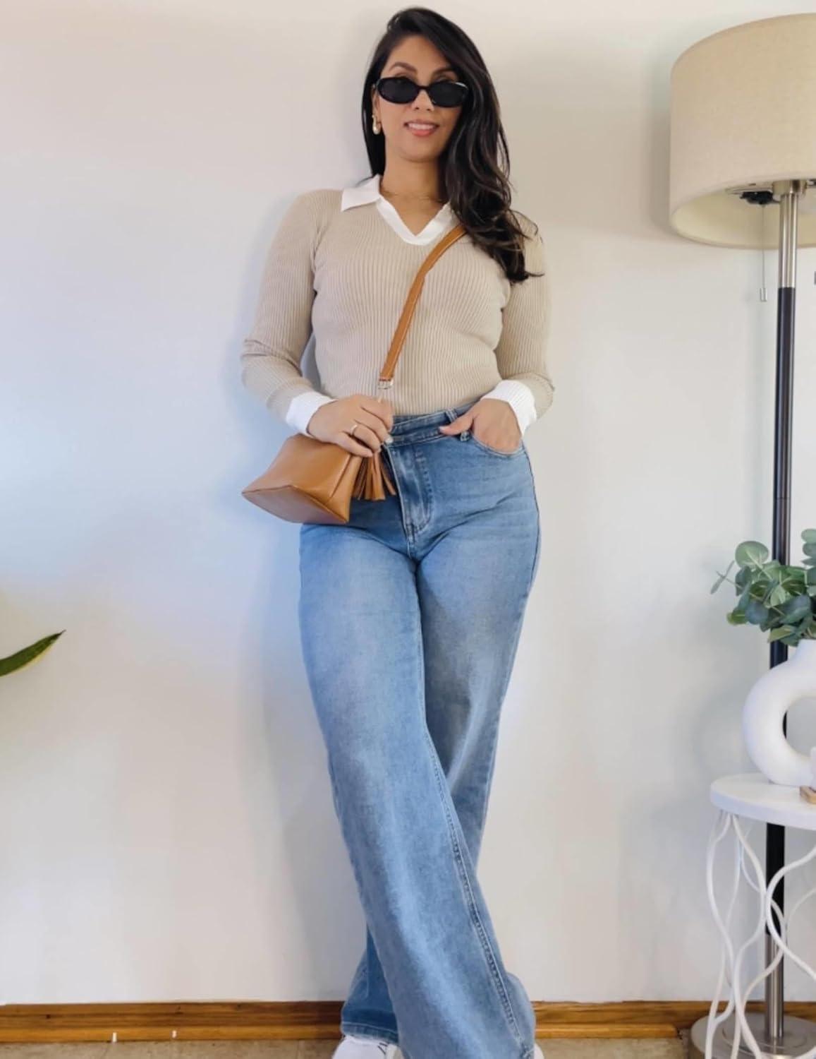 imageZeagoo Womens 2025 Sweater Tops Long Sleeve V Neck Ribbed Knit Slim Fitted Casual Work Basic Shirts SXXLPat3