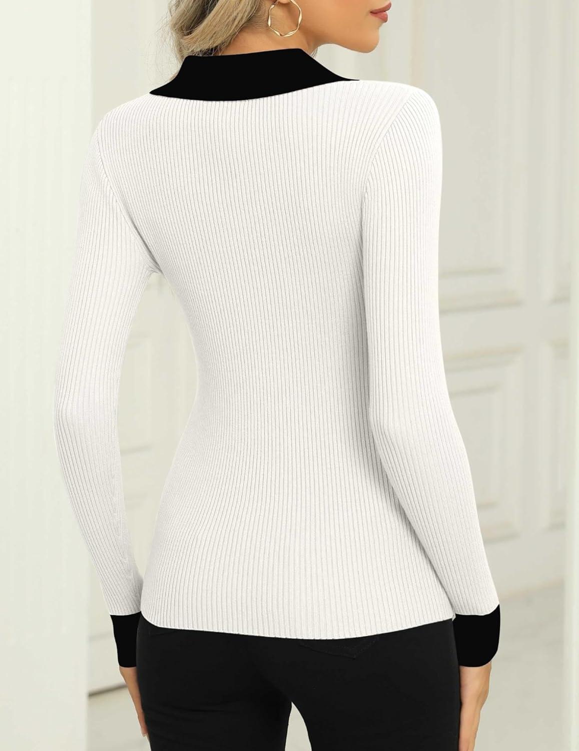 imageZeagoo Womens 2025 Sweater Tops Long Sleeve V Neck Ribbed Knit Slim Fitted Casual Work Basic Shirts SXXLPat4