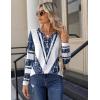 imageZeagoo Long Sleeve Shirts for Women Casual V Neck Fall Tops Dressy Summer Work Blouses ClothesBlue and White