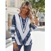 imageZeagoo Long Sleeve Shirts for Women Casual V Neck Fall Tops Dressy Summer Work Blouses ClothesBlue and White