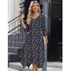 imageZeagoo Midi Women 34 Sleeve Dress Casual Dresses with Pockets 2025 Fall A Line Dress Elegant Formal Modest DressesBlue Floral