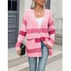 imageZeagoo Womens 2025 Long Sleeve Chunky Cable Knit Fall Cardigans Sweaters Button Down Open Front Outerwear with PocketsPink Colorblock