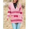imageZeagoo Womens 2025 Long Sleeve Chunky Cable Knit Fall Cardigans Sweaters Button Down Open Front Outerwear with PocketsPink Colorblock