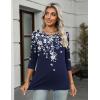 imageZeagoo Womens Casual 34 Sleeve TShirts Round Neck Cute Tunic Tops Basic Tees Blouses Business Work Tee TopBlue Flowersf103