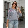 imageZeagoo Womens Casual 34 Sleeve TShirts Round Neck Cute Tunic Tops Basic Tees Blouses Business Work Tee TopGrey Flower