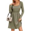 imageZeagoo Womens Casual Sweater Dress Square Neck Knit Long Sleeve Dress with Pockets ALine Knee Length Fall Winter DressArmy Green