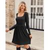 imageZeagoo Womens Casual Sweater Dress Square Neck Knit Long Sleeve Dress with Pockets ALine Knee Length Fall Winter DressBlack
