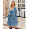 imageZeagoo Womens Casual Sweater Dress Square Neck Knit Long Sleeve Dress with Pockets ALine Knee Length Fall Winter DressBlue