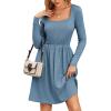imageZeagoo Womens Casual Sweater Dress Square Neck Knit Long Sleeve Dress with Pockets ALine Knee Length Fall Winter DressBlue