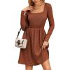 imageZeagoo Womens Casual Sweater Dress Square Neck Knit Long Sleeve Dress with Pockets ALine Knee Length Fall Winter DressCaramel