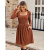 imageZeagoo Womens Casual Sweater Dress Square Neck Knit Long Sleeve Dress with Pockets ALine Knee Length Fall Winter DressCaramel