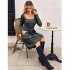imageZeagoo Womens Casual Sweater Dress Square Neck Knit Long Sleeve Dress with Pockets ALine Knee Length Fall Winter DressDark Grey