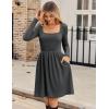 imageZeagoo Womens Casual Sweater Dress Square Neck Knit Long Sleeve Dress with Pockets ALine Knee Length Fall Winter DressDark Grey