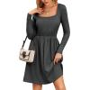 imageZeagoo Womens Casual Sweater Dress Square Neck Knit Long Sleeve Dress with Pockets ALine Knee Length Fall Winter DressDark Grey