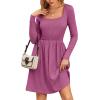 imageZeagoo Womens Casual Sweater Dress Square Neck Knit Long Sleeve Dress with Pockets ALine Knee Length Fall Winter DressPurple