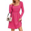 imageZeagoo Womens Casual Sweater Dress Square Neck Knit Long Sleeve Dress with Pockets ALine Knee Length Fall Winter DressRed