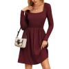 imageZeagoo Womens Casual Sweater Dress Square Neck Knit Long Sleeve Dress with Pockets ALine Knee Length Fall Winter DressWine Red