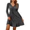 imageZeagoo Womens Glitter Dress Wrap V Neck Long Sleeve Swing Club Cocktail Party Dresses Sequin Sparkle Dress Christmas DressBlack