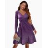 imageZeagoo Womens Glitter Dress Wrap V Neck Long Sleeve Swing Club Cocktail Party Dresses Sequin Sparkle Dress Christmas DressPurple