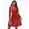imageZeagoo Womens Glitter Dress Wrap V Neck Long Sleeve Swing Club Cocktail Party Dresses Sequin Sparkle Dress Christmas DressRed