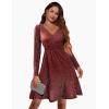 imageZeagoo Womens Glitter Dress Wrap V Neck Long Sleeve Swing Club Cocktail Party Dresses Sequin Sparkle Dress Christmas DressWine Red