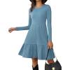 imageZeagoo Womens Long Sleeve Fall Dresses with Pockets 2025 Flowy Casual Ribbed Knit Crew Neck Knee Length Sweater DressBlue