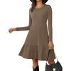 imageZeagoo Womens Long Sleeve Fall Dresses with Pockets 2025 Flowy Casual Ribbed Knit Crew Neck Knee Length Sweater DressBrown