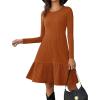 imageZeagoo Womens Long Sleeve Fall Dresses with Pockets 2025 Flowy Casual Ribbed Knit Crew Neck Knee Length Sweater DressCaramel Color