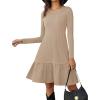 imageZeagoo Womens Long Sleeve Fall Dresses with Pockets 2025 Flowy Casual Ribbed Knit Crew Neck Knee Length Sweater DressKhaki