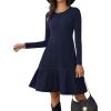 imageZeagoo Womens Long Sleeve Fall Dresses with Pockets 2025 Flowy Casual Ribbed Knit Crew Neck Knee Length Sweater DressNavy Blue